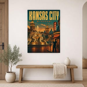 Póster turístico de Kansas City | Lámina vintage de las fuentes de jazz de los años 50 | Lámina decorativa de Missouri | Decoración urbana de mediados de siglo imagen 9