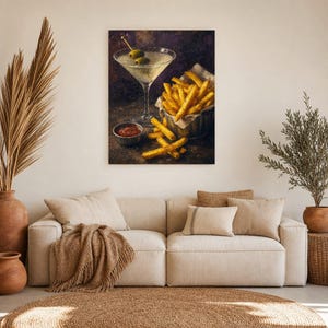 Vuile Martini frietjes kunst aan de muur | Late Night voedsel stilleven poster | Barwagen decor print | Cocktail kunst aan de muur afbeelding 7