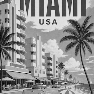 Miami Travel Poster | Vintage Art Deco Print | USA Wall Art | Printed & Shipped image 10
