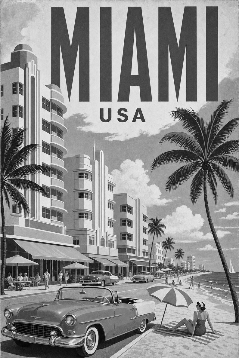 Miami Travel Poster | Vintage Art Deco Print | USA Wall Art | Printed & Shipped image 10