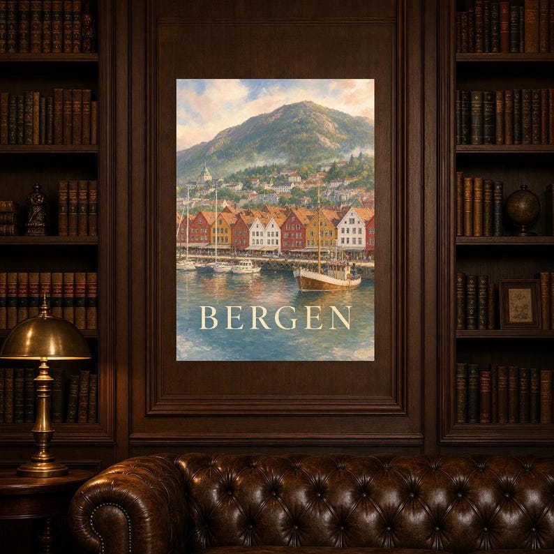 Bergen Travel Poster | Soft Painting Norway Wall Art | Named City Print | Printed & Shipped image 5