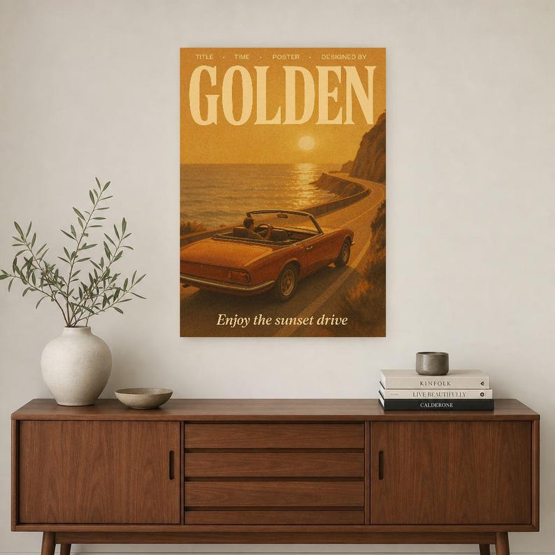 Póster retro dorado | Impresión de arte de pared vintage de los años 70 | Impresión de revista estética ? Regalo de decoración retro de medi imagen 3