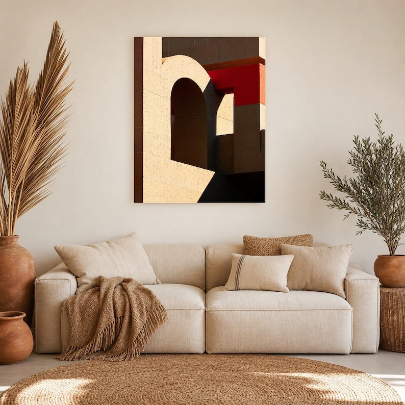 Arte mural de arquitectura brutalista | Póster de arco de hormigón cálido | Lámina geométrica minimalista de mediados de siglo imagen 6