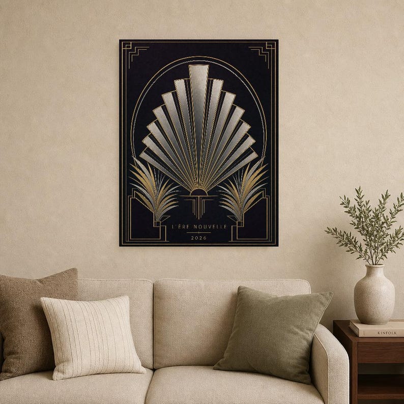 Neo Art Deco Wall Art Print | Plum and Chrome Geometric Arch Poster | Modern Art Deco Revival | Luxury Living Room Decor image 9