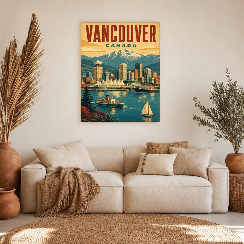 Vancouver Travel Poster | Vintage Harbor Print | Canada Wall Art | Printed & Shipped image 7