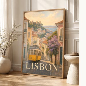 Lisbon Travel Poster | Soft Painting Portugal Wall Art | Named City Art Print | Printed & Shipped image 1