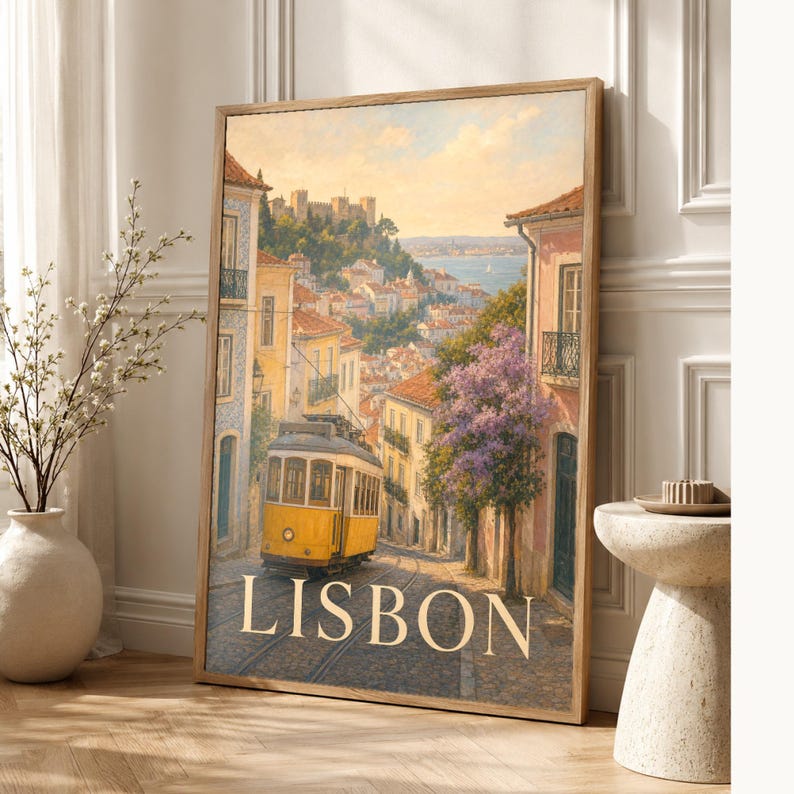 Lisbon Travel Poster | Soft Painting Portugal Wall Art | Named City Art Print | Printed & Shipped image 1