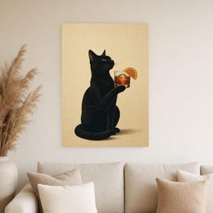 Black Cat Negroni Wall Art Print | Orange Slice Cocktail Poster | Bar Cart Print | Funny Black Cat Club Decor image 4