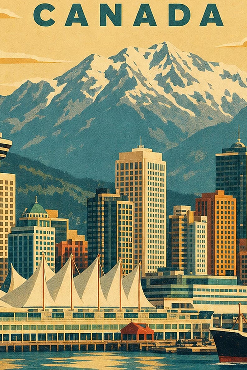 Vancouver Travel Poster | Vintage Harbor Print | Canada Wall Art | Printed & Shipped image 3