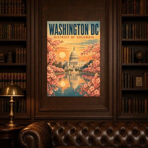 Washington DC Travel Poster | Vintage 1950s Capitol Print | Retro USA Wall Art Print | Mid Century City Decor image 4