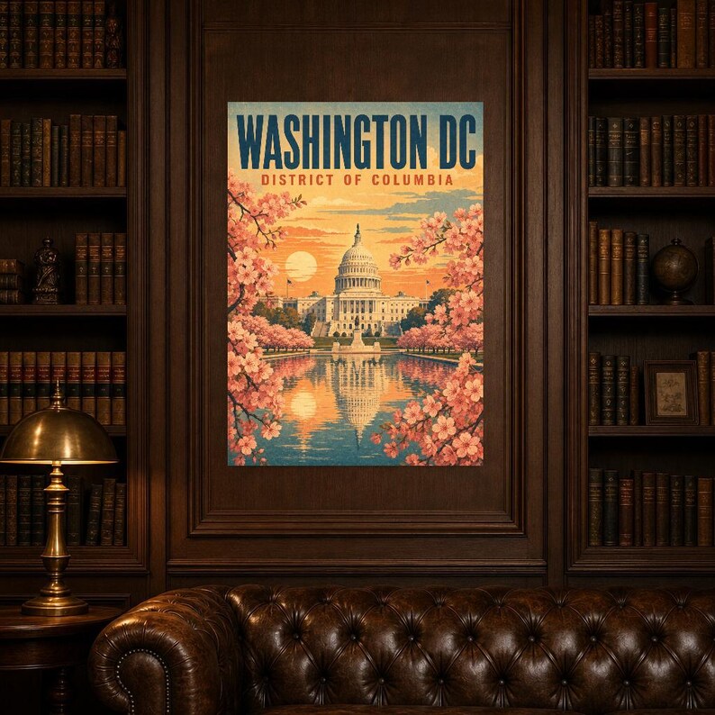 Washington DC Travel Poster | Vintage 1950s Capitol Print | Retro USA Wall Art Print | Mid Century City Decor image 4