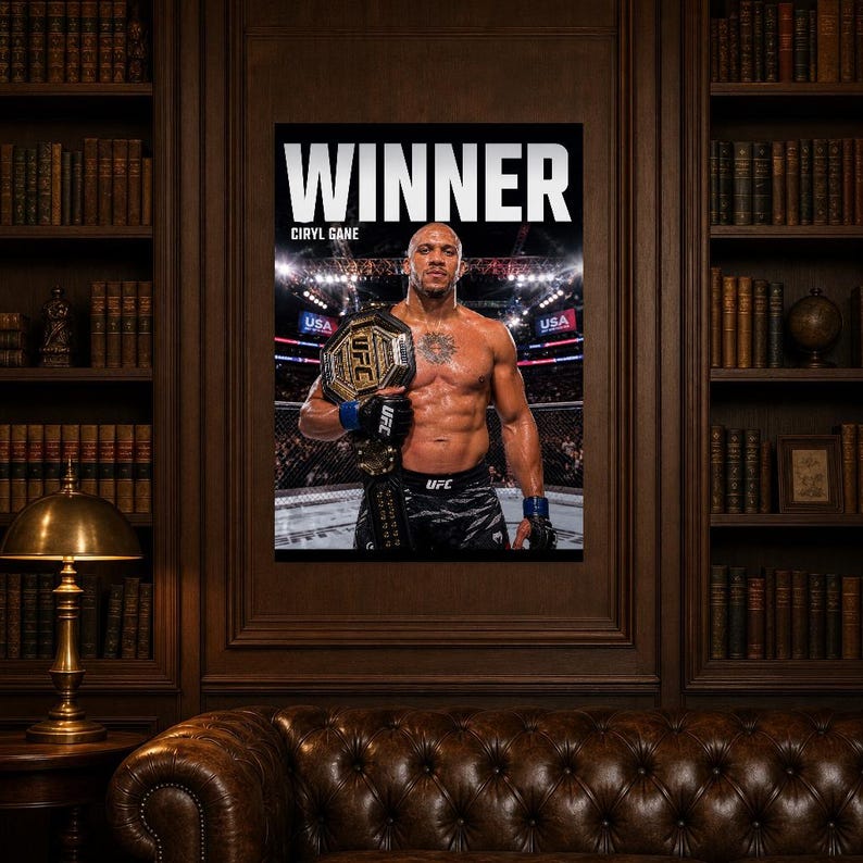 Ciryl Gane Champion Poster | UFC Heavyweight Belt MMA Wall Art Print | Fight Night Decor image 5