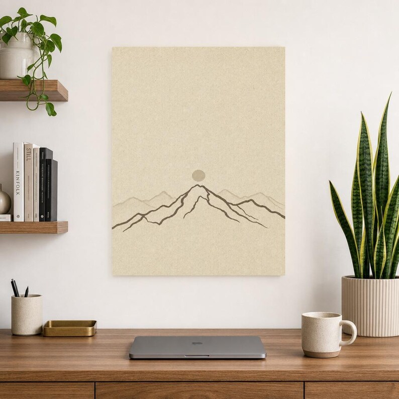Neutral Gallery Wall Set Japandi Wall Art Print | Sand Beige Mountain Line | Wabi Sabi Minimal Print image 8
