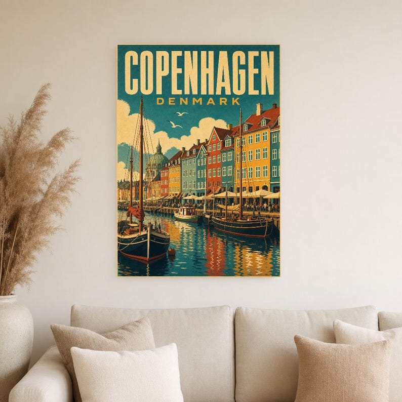 Copenhagen Travel Poster | Vintage Nyhavn Print | Denmark Wall Art | Printed & Shipped image 4