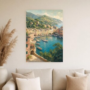 Pôster de viagem de Portofino | Pintura suave para decoração de parede da Itália | Impressão do porto da Riviera Italiana | Impresso e enviado imagem 4