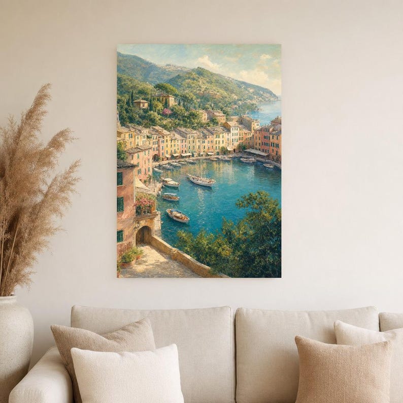 Pôster de viagem de Portofino | Pintura suave para decoração de parede da Itália | Impressão do porto da Riviera Italiana | Impresso e enviado imagem 4