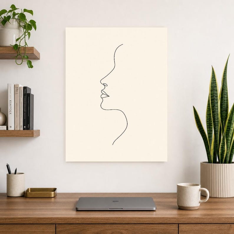 One Line Woman Face Wall Art Print | Minimalist Line Art Print | Abstract Female Profile Poster | Ivory Bedroom Decor | Line Drawing image 8