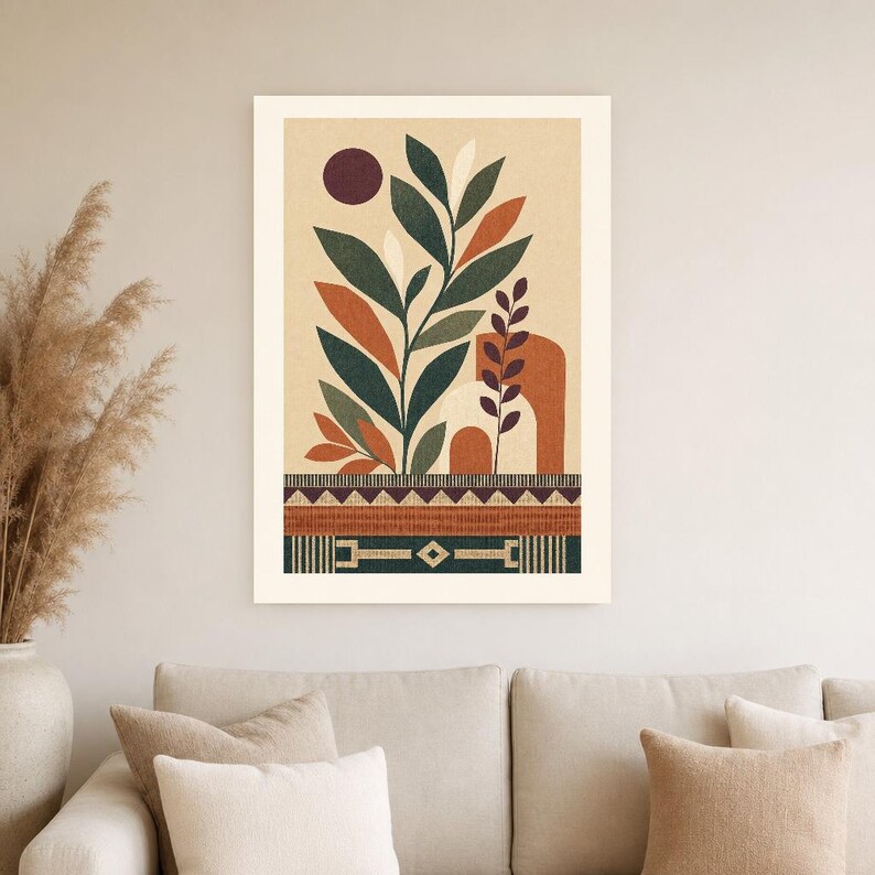 Afrohemian Botanical Wall Art Print | African Boho Plant Poster | Jade Terracotta Earth Tones | Organic Modern Wall Decor image 4