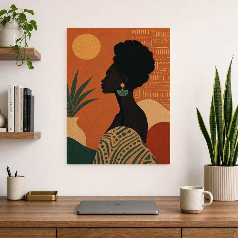 Afrohemian Wall Art Print | African Bohemian Woman Silhouette Poster | Earth Tones Boho Decor | Terracotta Ocher Modern Tribal Art image 8