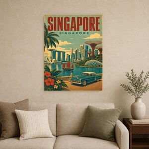 Singapore Travel Poster | Vintage Marina Bay Print | Singapore Wall Art | Printed & Shipped image 9