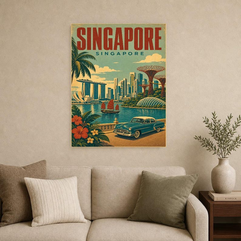Singapore Travel Poster | Vintage Marina Bay Print | Singapore Wall Art | Printed & Shipped image 9