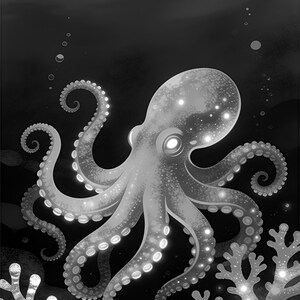 Bioluminescent Octopus Poster | Deep Sea Ocean Bathroom Wall Art Print | Dark Coastal Night Print image 17