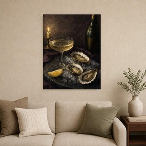 Moody Oysters Champagne Wall Art | Dark Food Still Life Poster | Kitchen Wall Art Print | Aperitivo Art image 9
