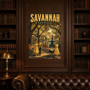 Savannah Travel Poster | Vintage 1950s Spanish Moss Print | Georgia Wall Art Print | Mid Century City Decor image 4