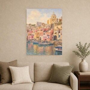 Procida Travel Poster | Soft Painting Italy Wall Art | Colorful Marina Coastal Print | Printed & Shipped image 9