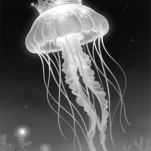 Bioluminescent Jellyfish Poster | Deep Sea Ocean Bathroom Wall Art Print | Dark Coastal Night Print image 17