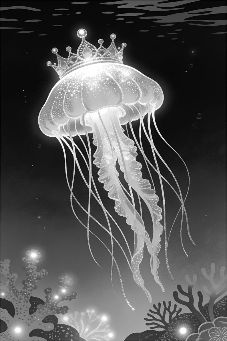 Bioluminescent Jellyfish Poster | Deep Sea Ocean Bathroom Wall Art Print | Dark Coastal Night Print image 17