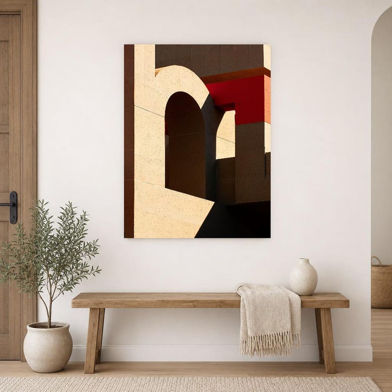 Arte mural de arquitectura brutalista | Póster de arco de hormigón cálido | Lámina geométrica minimalista de mediados de siglo imagen 9
