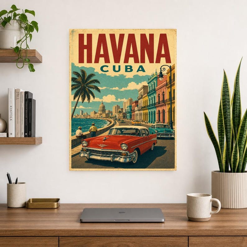 Havana Travel Poster | Vintage 1950s Malecon Print | Retro Cuba Wall Art Print | Mid Century City Decor image 8