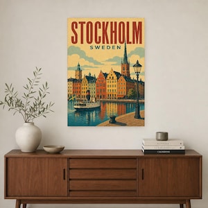 Stockholm Travel Poster | Vintage Old Town Print | Sweden Wall Art | Printed & Shipped image 2