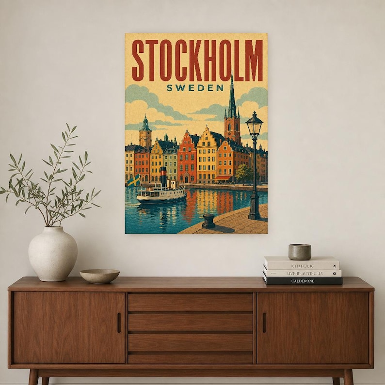 Stockholm Travel Poster | Vintage Old Town Print | Sweden Wall Art | Printed & Shipped image 2