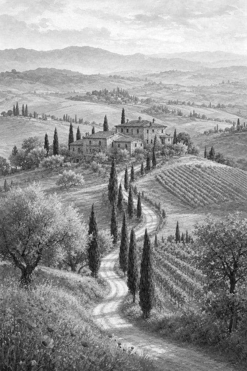 Toscane reisposter | Zachte schildering Italië muurdecoratie | Print van het Toscaanse platteland | Gedrukt en verzonden afbeelding 10