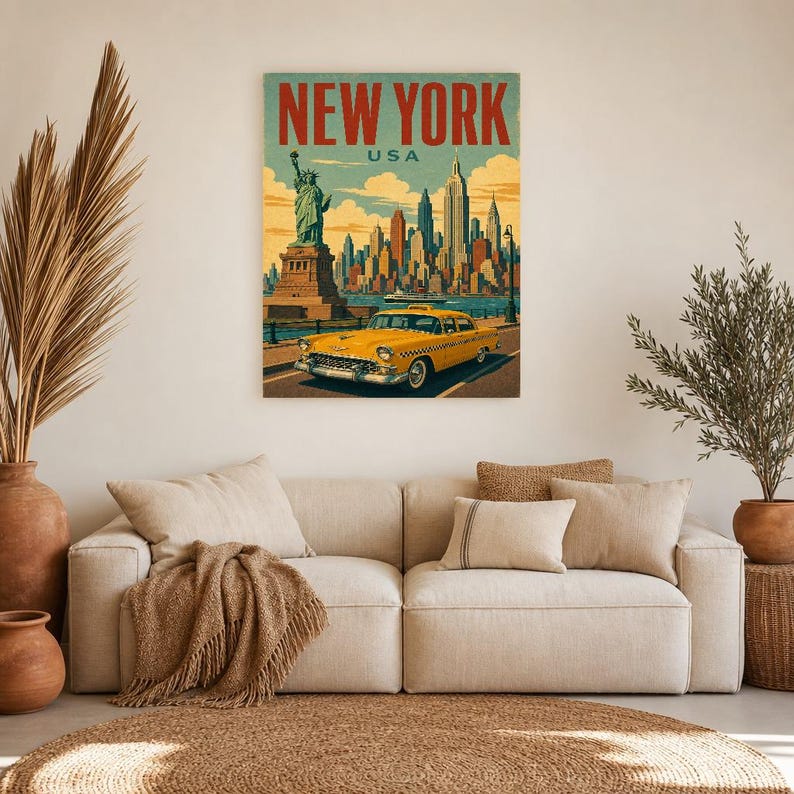 New York Travel Poster | Vintage Skyline Print | USA Wall Art | Printed & Shipped image 7