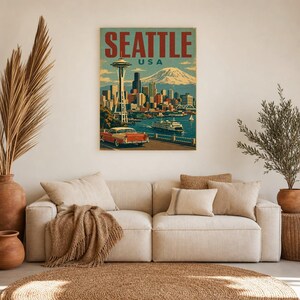 Seattle Travel Poster | Vintage 1950s Space Needle Print | Retro Washington Wall Art | Mid Century City Decor image 7