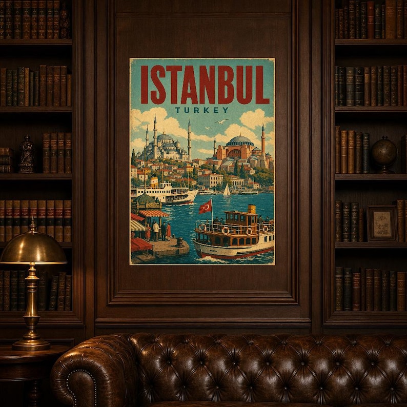 Póster de viaje de Estambul | Lámina vintage del Bósforo | Arte mural turco | Impreso y enviado imagen 5