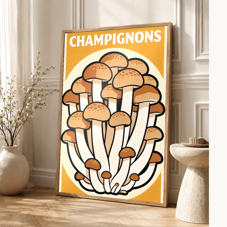 Mushroom Kitchen Wall Art Print | Retro Bistro Food Poster | Maximalist Cottagecore Kitchen Print | Dining Decor image 1