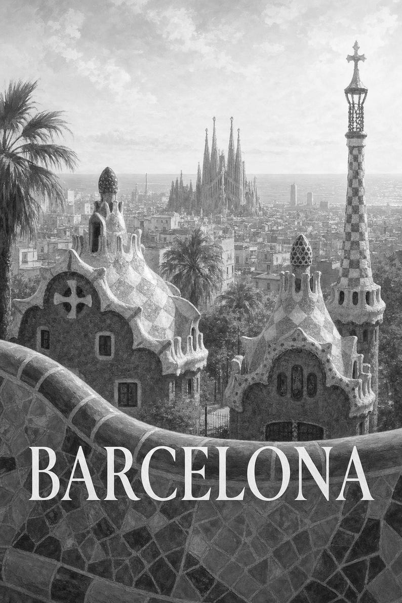 Barcelona Travel Poster | Soft Painting Spain Wall Art | Named City Art Print | Printed & Shipped image 10