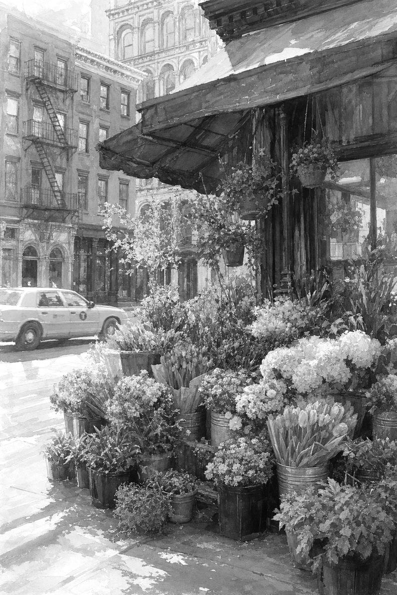 Póster del Mercado de Flores de Nueva York | Pintura suave para pared de Nueva York | Lámina floral de viaje | Impreso y enviado imagen 10