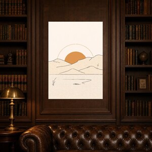 Terracotta Japandi Sun and Moon Wall Art | Minimalist Line Art Poster | Boho Bedroom Print Set of 2 image 5
