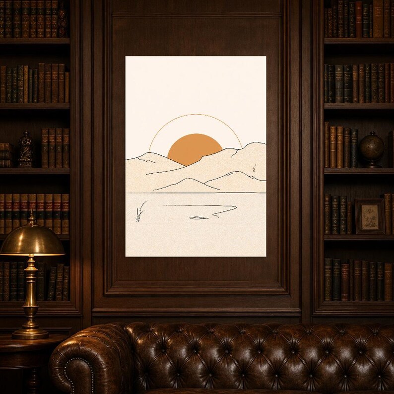 Terracotta Japandi Sun and Moon Wall Art | Minimalist Line Art Poster | Boho Bedroom Print Set of 2 image 5