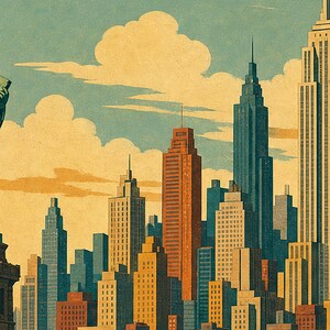 New York Travel Poster | Vintage Skyline Print | USA Wall Art | Printed & Shipped image 3