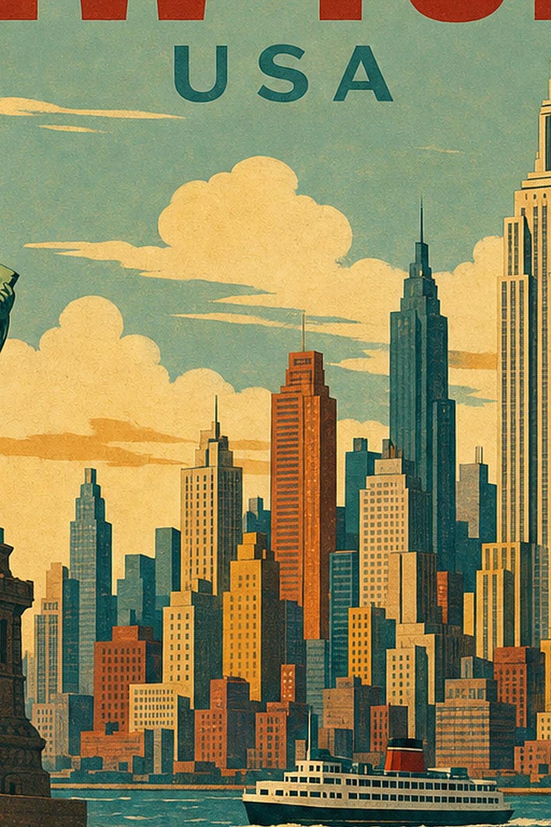 New York Travel Poster | Vintage Skyline Print | USA Wall Art | Printed & Shipped image 3