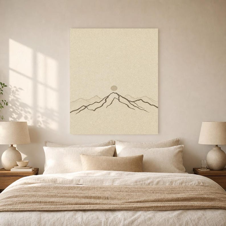 Neutral Gallery Wall Set Japandi Wall Art Print | Sand Beige Mountain Line | Wabi Sabi Minimal Print image 6
