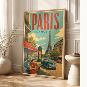 Paris Travel Poster | Vintage Eiffel Tower Print | France Wall Art | Printed & Shipped image 1