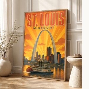 St. Louis Travel Poster | Vintage 1950s Gateway Arch Print | Missouri Wall Art Print | Mid Century City Decor image 1