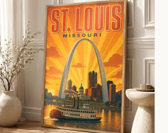 St. Louis Travel Poster | Vintage 1950s Gateway Arch Print | Missouri Wall Art Print | Mid Century City Decor